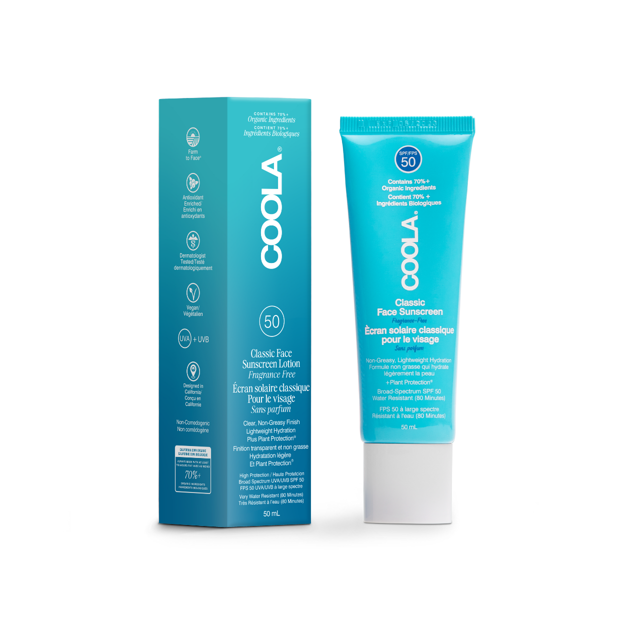COOLA Classic Face SPF 50 Organic Sunscreen Lotion - Fragrance - Free